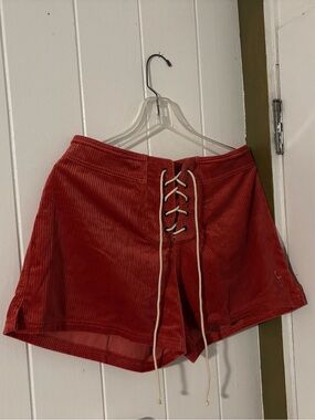 Seea Coral Corduroy High-Waist Lace-Up Lulu Shorts